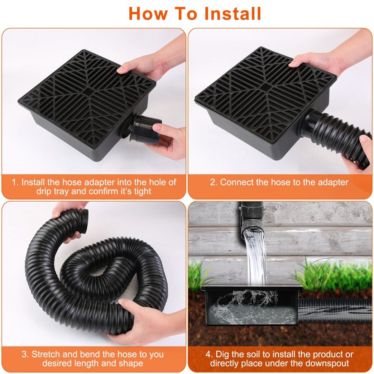 2Pcs 4.9FT Flexible Extendable Hose Gutter Downspout Extension Low Profile No Deep Digging Catch Basin Downspout Extender with  For House Foundation Protection - Image 5