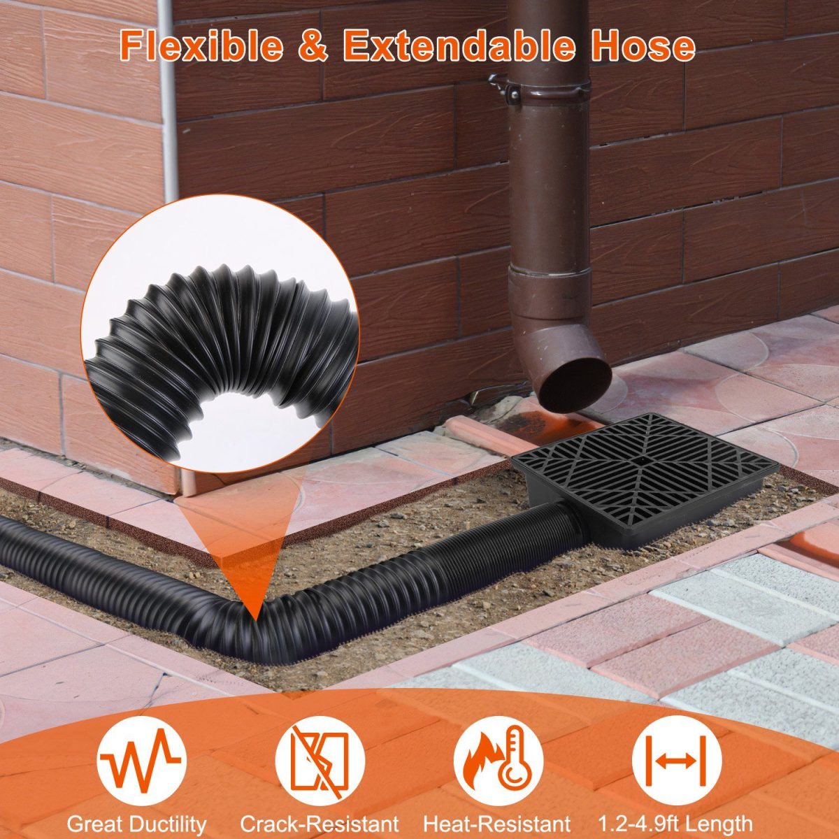 2Pcs 4.9FT Flexible Extendable Hose Gutter Downspout Extension Low Profile No Deep Digging Catch Basin Downspout Extender with  For House Foundation Protection - Image 7