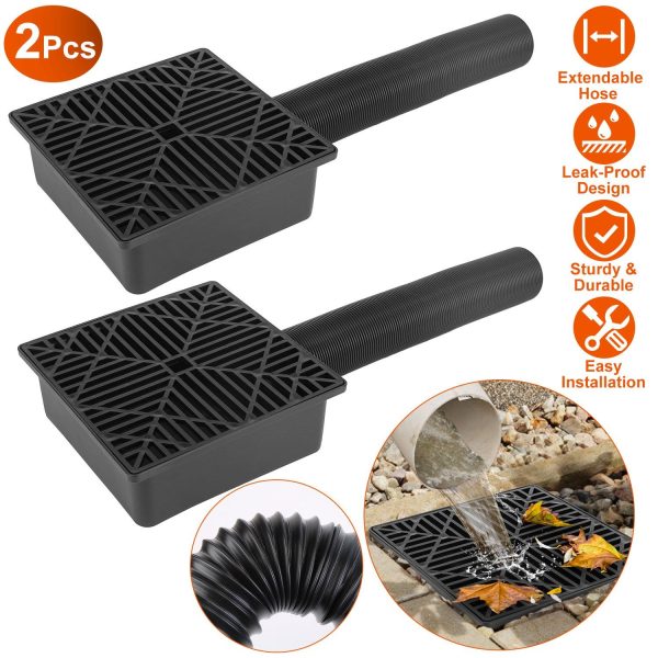 2Pcs 4.9FT Flexible Extendable Hose Gutter Downspout Extension Low Profile No Deep Digging Catch Basin Downspout Extender with  For House Foundation Protection