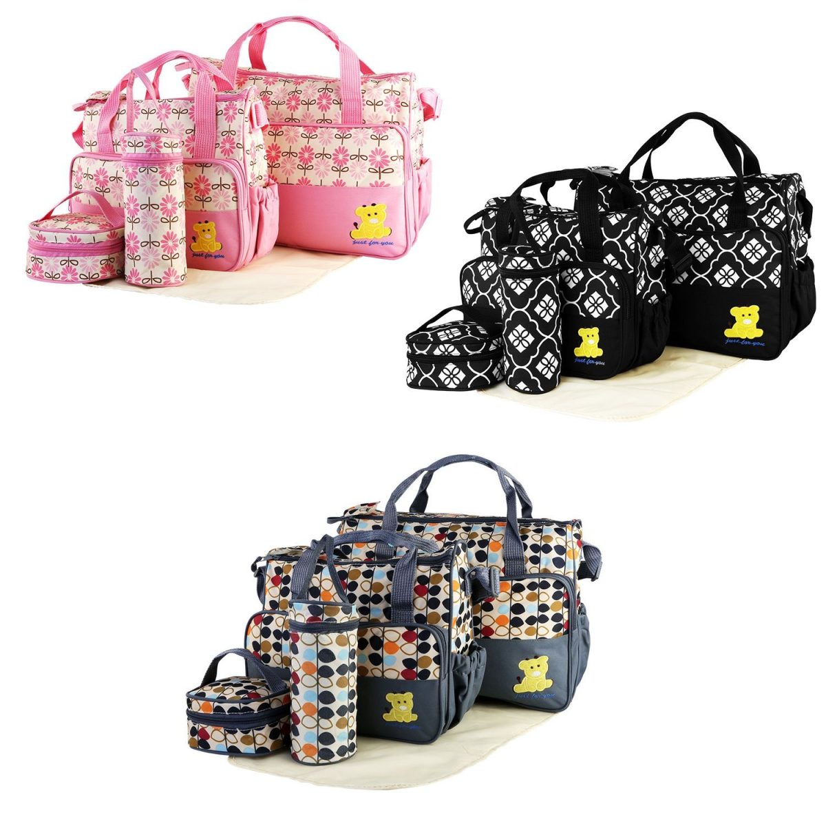 5PCS Baby Nappy Diaper Bags Set Mummy Diaper Shoulder Bags w/ Nappy Changing Pad Insulated Pockets Travel Tote Bags For Mom Dad - Image 22