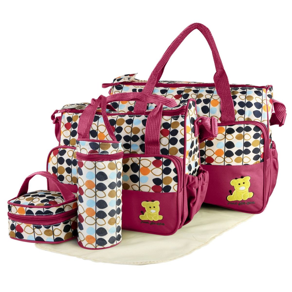 5PCS Baby Nappy Diaper Bags Set Mummy Diaper Shoulder Bags w/ Nappy Changing Pad Insulated Pockets Travel Tote Bags For Mom Dad - Image 45