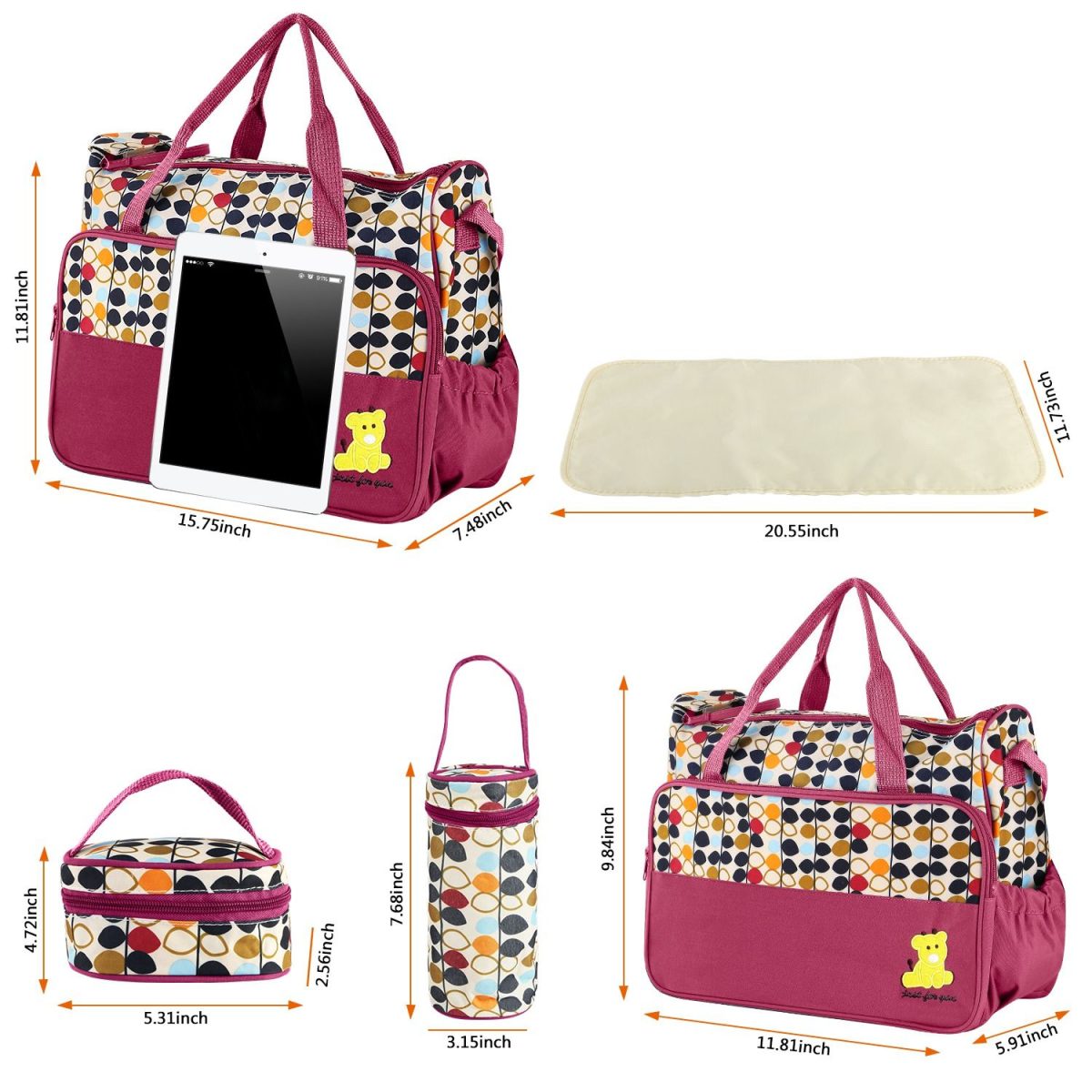 5PCS Baby Nappy Diaper Bags Set Mummy Diaper Shoulder Bags w/ Nappy Changing Pad Insulated Pockets Travel Tote Bags For Mom Dad - Image 47