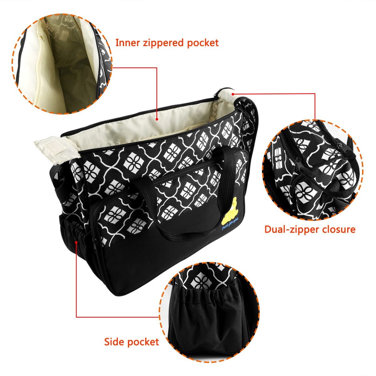 5PCS Baby Nappy Diaper Bags Set Mummy Diaper Shoulder Bags w/ Nappy Changing Pad Insulated Pockets Travel Tote Bags For Mom Dad - Image 35