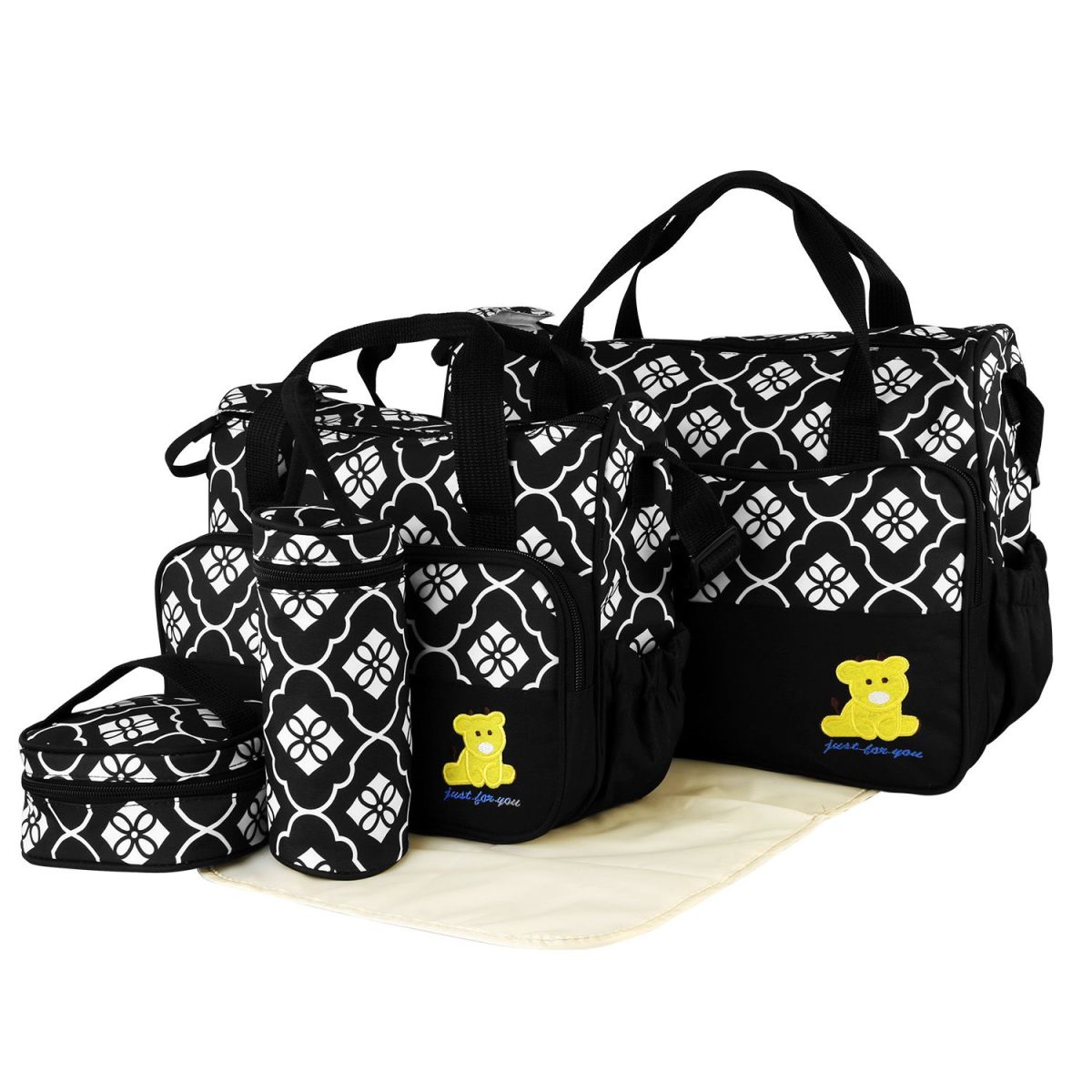 5PCS Baby Nappy Diaper Bags Set Mummy Diaper Shoulder Bags w/ Nappy Changing Pad Insulated Pockets Travel Tote Bags For Mom Dad - Image 34