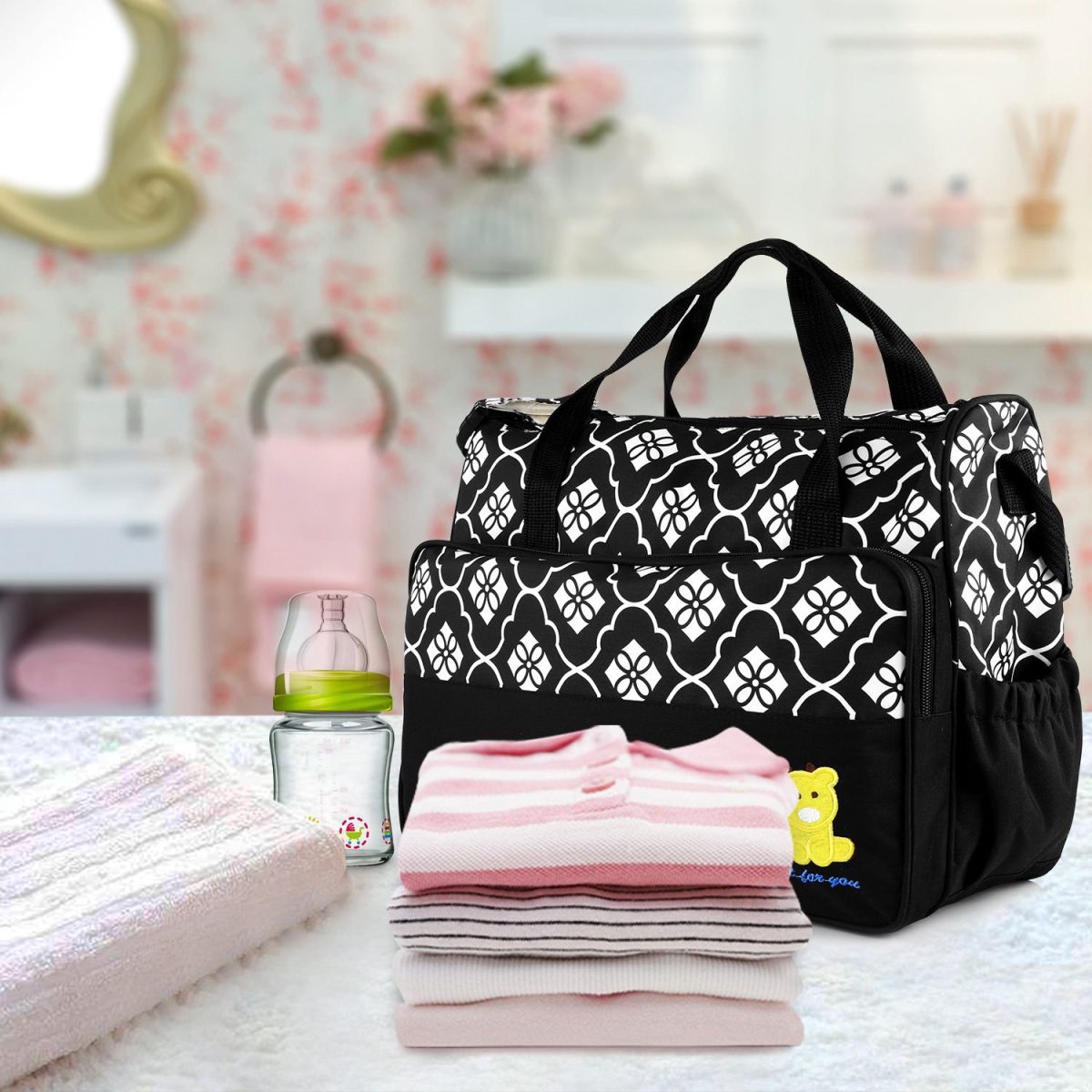 5PCS Baby Nappy Diaper Bags Set Mummy Diaper Shoulder Bags w/ Nappy Changing Pad Insulated Pockets Travel Tote Bags For Mom Dad - Image 38