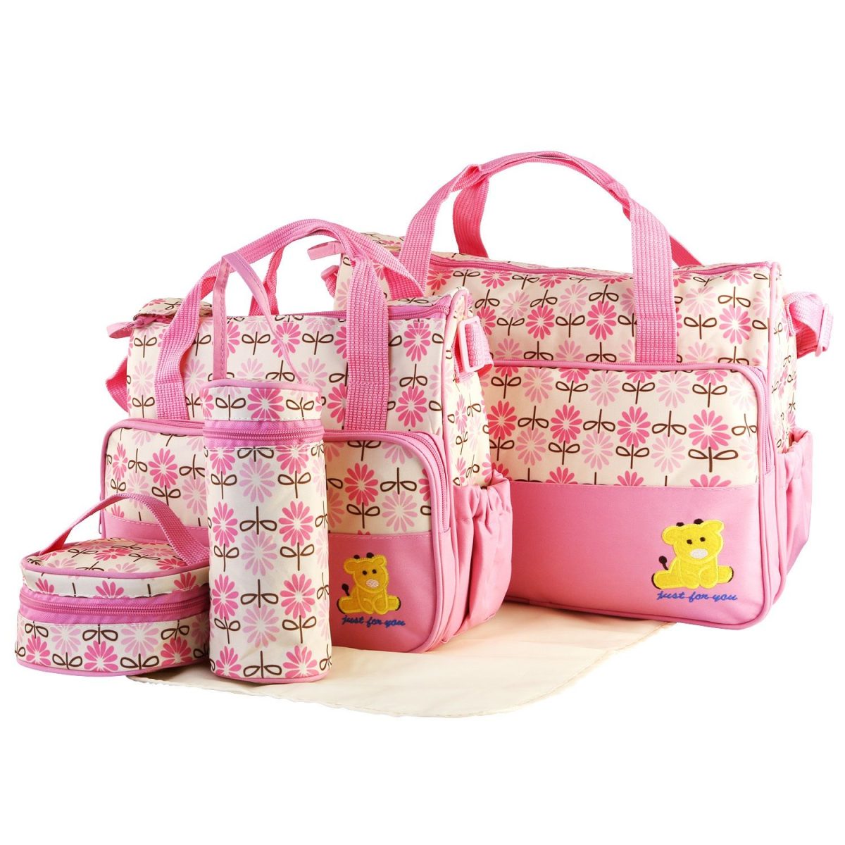 5PCS Baby Nappy Diaper Bags Set Mummy Diaper Shoulder Bags w/ Nappy Changing Pad Insulated Pockets Travel Tote Bags For Mom Dad - Image 23