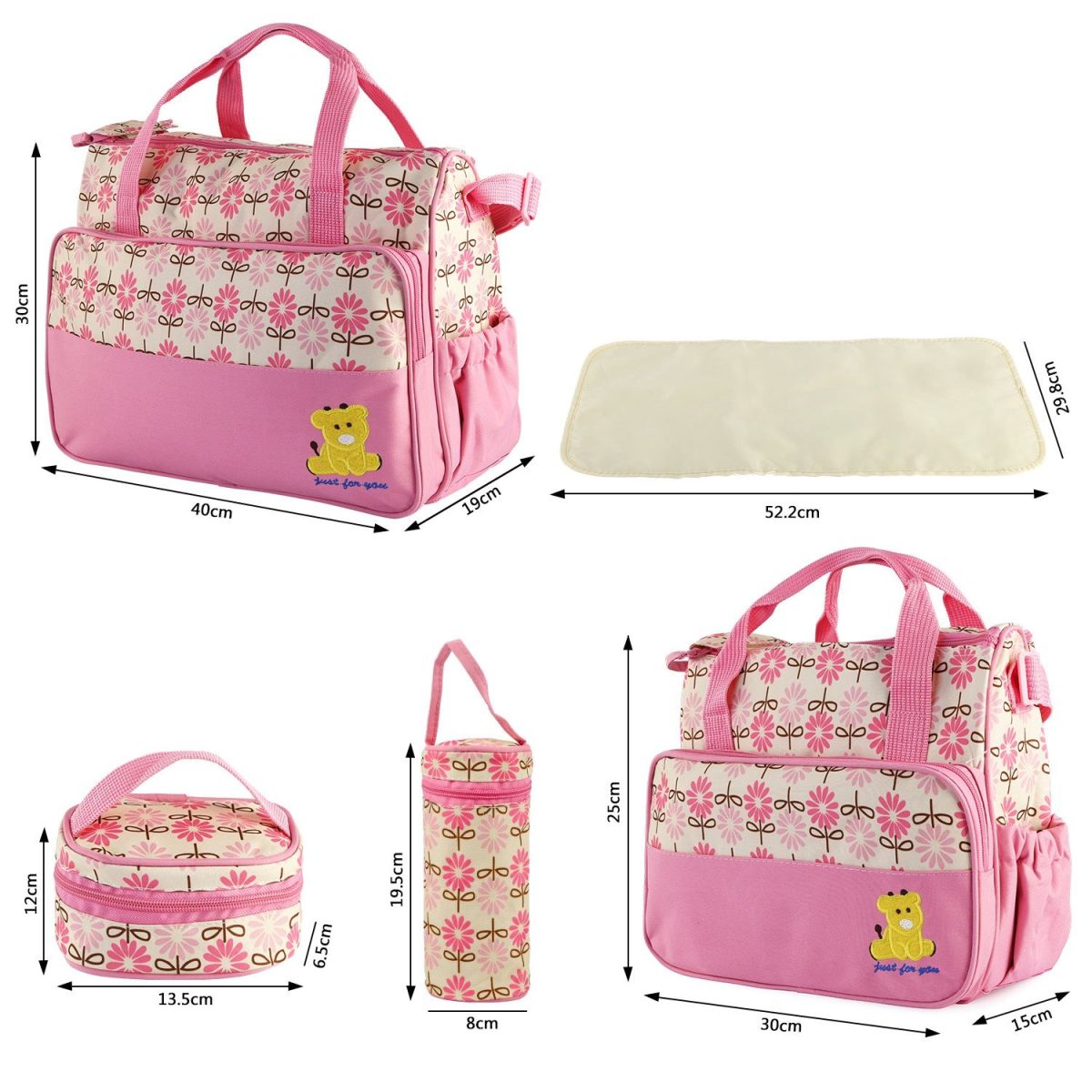 5PCS Baby Nappy Diaper Bags Set Mummy Diaper Shoulder Bags w/ Nappy Changing Pad Insulated Pockets Travel Tote Bags For Mom Dad - Image 26