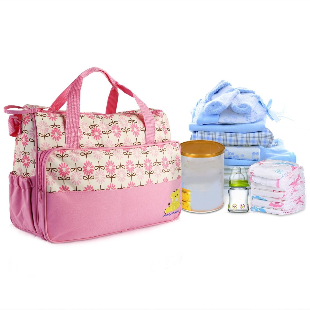 5PCS Baby Nappy Diaper Bags Set Mummy Diaper Shoulder Bags w/ Nappy Changing Pad Insulated Pockets Travel Tote Bags For Mom Dad - Image 28