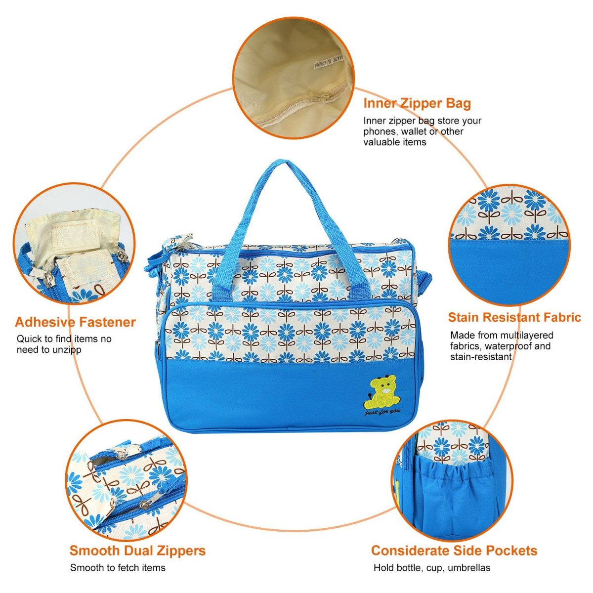 5PCS Baby Nappy Diaper Bags Set Mummy Diaper Shoulder Bags w/ Nappy Changing Pad Insulated Pockets Travel Tote Bags For Mom Dad - Image 3