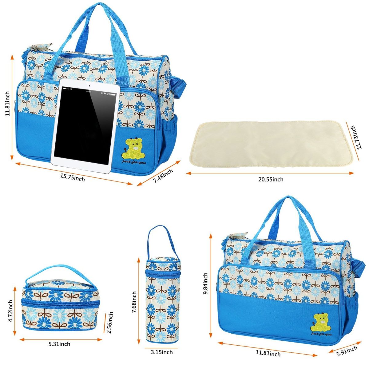 5PCS Baby Nappy Diaper Bags Set Mummy Diaper Shoulder Bags w/ Nappy Changing Pad Insulated Pockets Travel Tote Bags For Mom Dad - Image 4