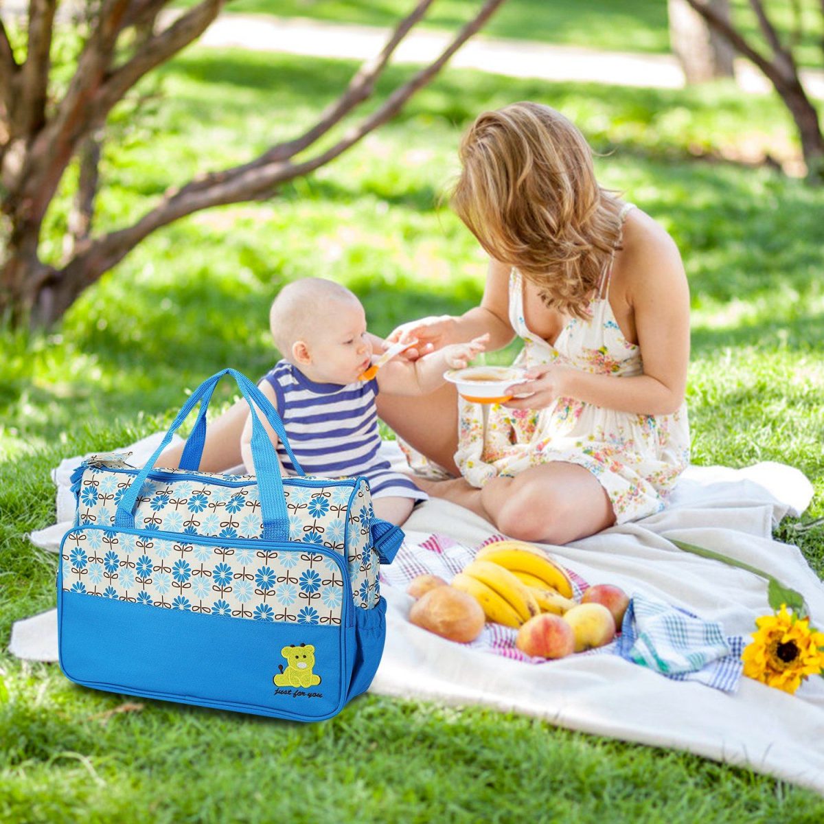 5PCS Baby Nappy Diaper Bags Set Mummy Diaper Shoulder Bags w/ Nappy Changing Pad Insulated Pockets Travel Tote Bags For Mom Dad - Image 8