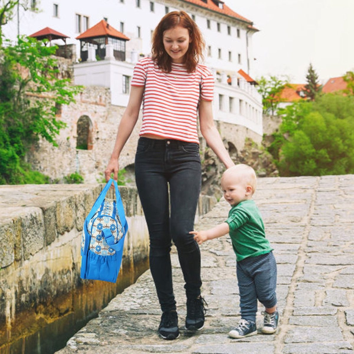 5PCS Baby Nappy Diaper Bags Set Mummy Diaper Shoulder Bags w/ Nappy Changing Pad Insulated Pockets Travel Tote Bags For Mom Dad - Image 9
