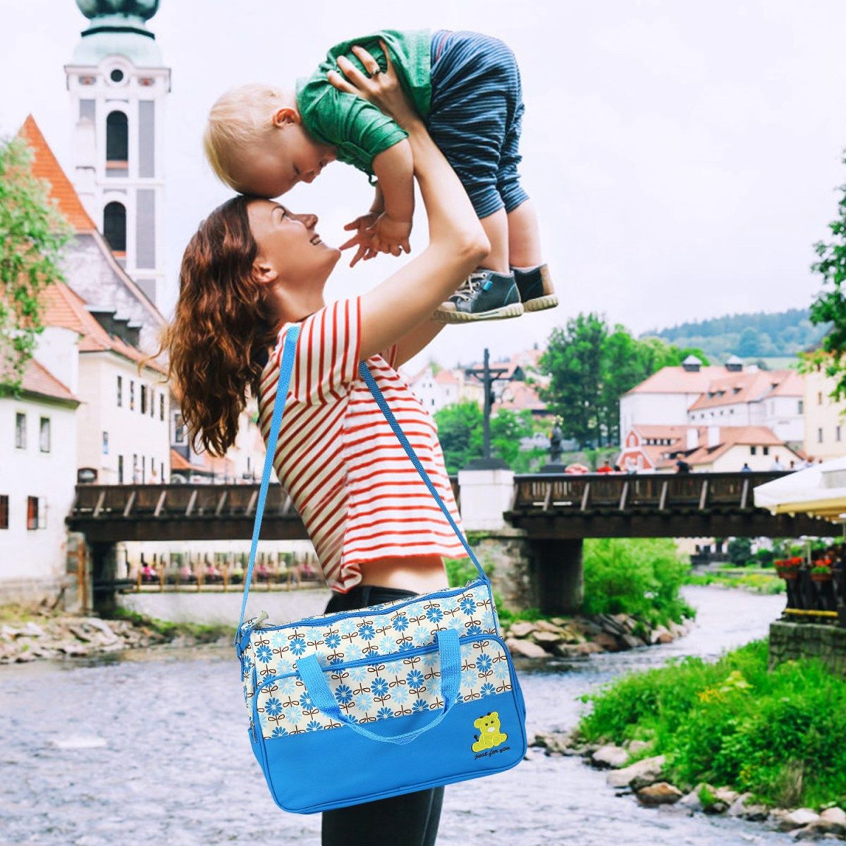 5PCS Baby Nappy Diaper Bags Set Mummy Diaper Shoulder Bags w/ Nappy Changing Pad Insulated Pockets Travel Tote Bags For Mom Dad - Image 10