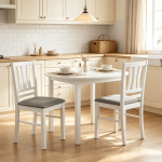 Set of 2 Linen-Style Upholstered Kitchen Chairs with Wood Frames Dining Room Seating with Classic Design