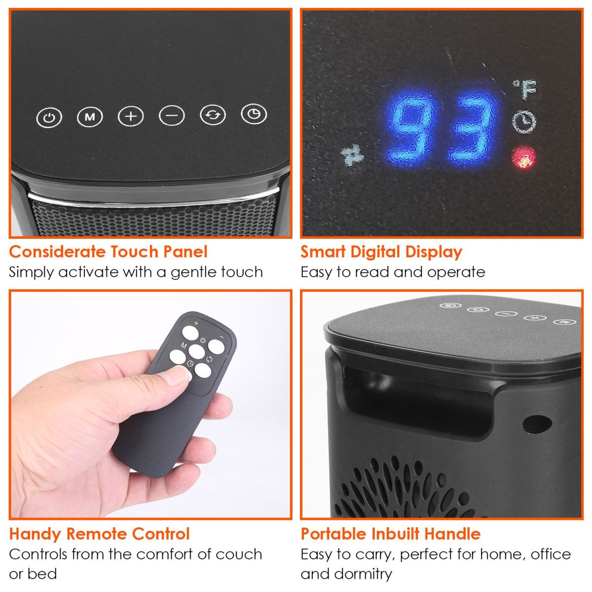 1500W Oscillating Ceramic Space Heater, Portable Electric Heater with Digital Display,Remote Control,3 Heat Modes,Safety Shut-Off for Indoor Use - Image 9