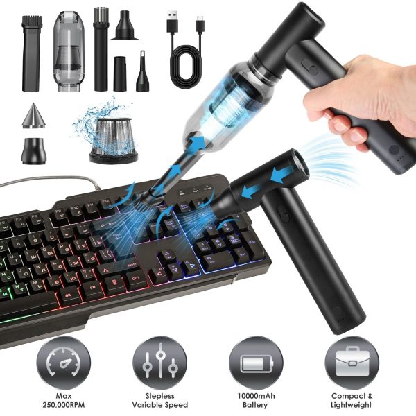 Compressed Air Duster Brushless Motor 250000RPM Stepless Variable Speed 10000mAh Battery Cordless Dust Blower Vacuum Cleaner Portable Jet Dry Blower for PC Keyboard Car Home