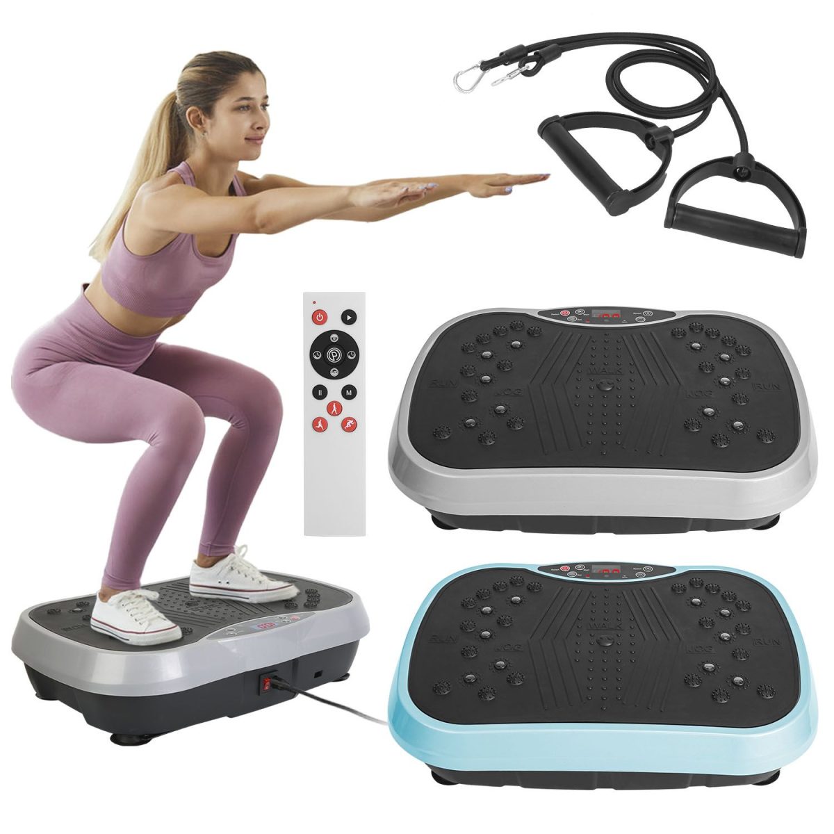 Vibration Exercise Machine With Resistant Bands Remote Control Whole Body Vibration Platform Workout Equipment Home Fitness Training Equipment For Weight Loss Fat Burner - Image 19