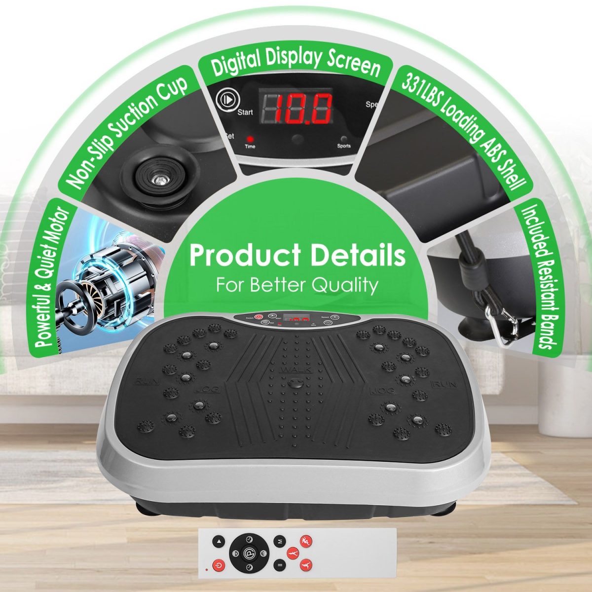 Vibration Exercise Machine With Resistant Bands Remote Control Whole Body Vibration Platform Workout Equipment Home Fitness Training Equipment For Weight Loss Fat Burner - Image 13
