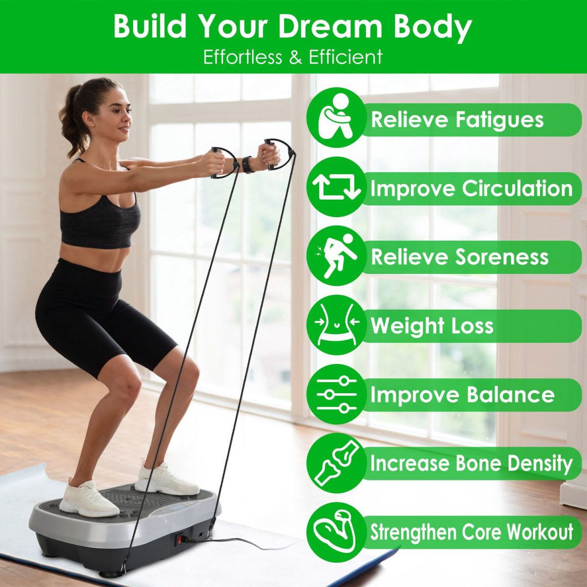 Vibration Exercise Machine With Resistant Bands Remote Control Whole Body Vibration Platform Workout Equipment Home Fitness Training Equipment For Weight Loss Fat Burner - Image 9