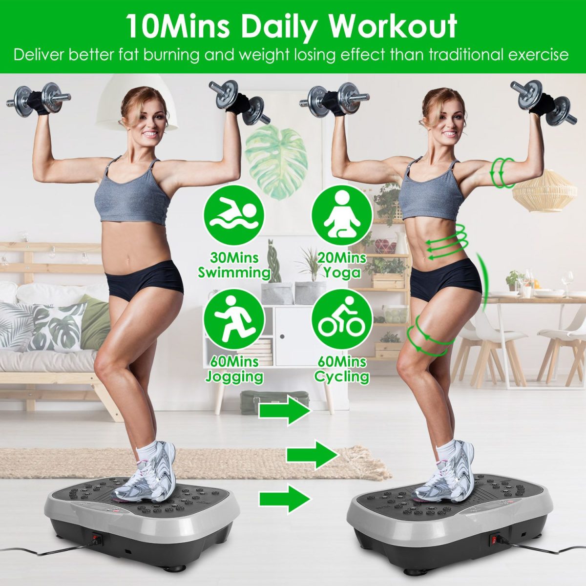 Vibration Exercise Machine With Resistant Bands Remote Control Whole Body Vibration Platform Workout Equipment Home Fitness Training Equipment For Weight Loss Fat Burner - Image 10