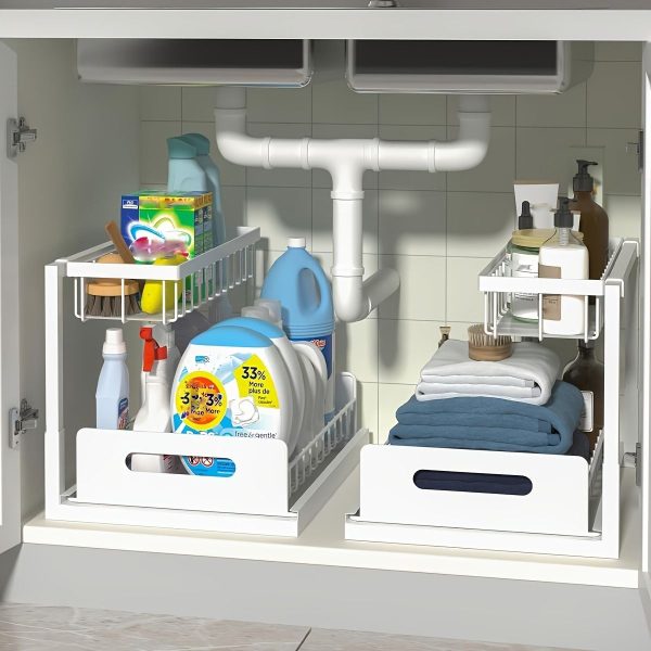 1/2pcs kitchen rack for sink organization and storage, under sink organization, sliding pull-out cabinet organization rack, metal sliding drawer, for kitchen refrigerator cabinet organization rack, si