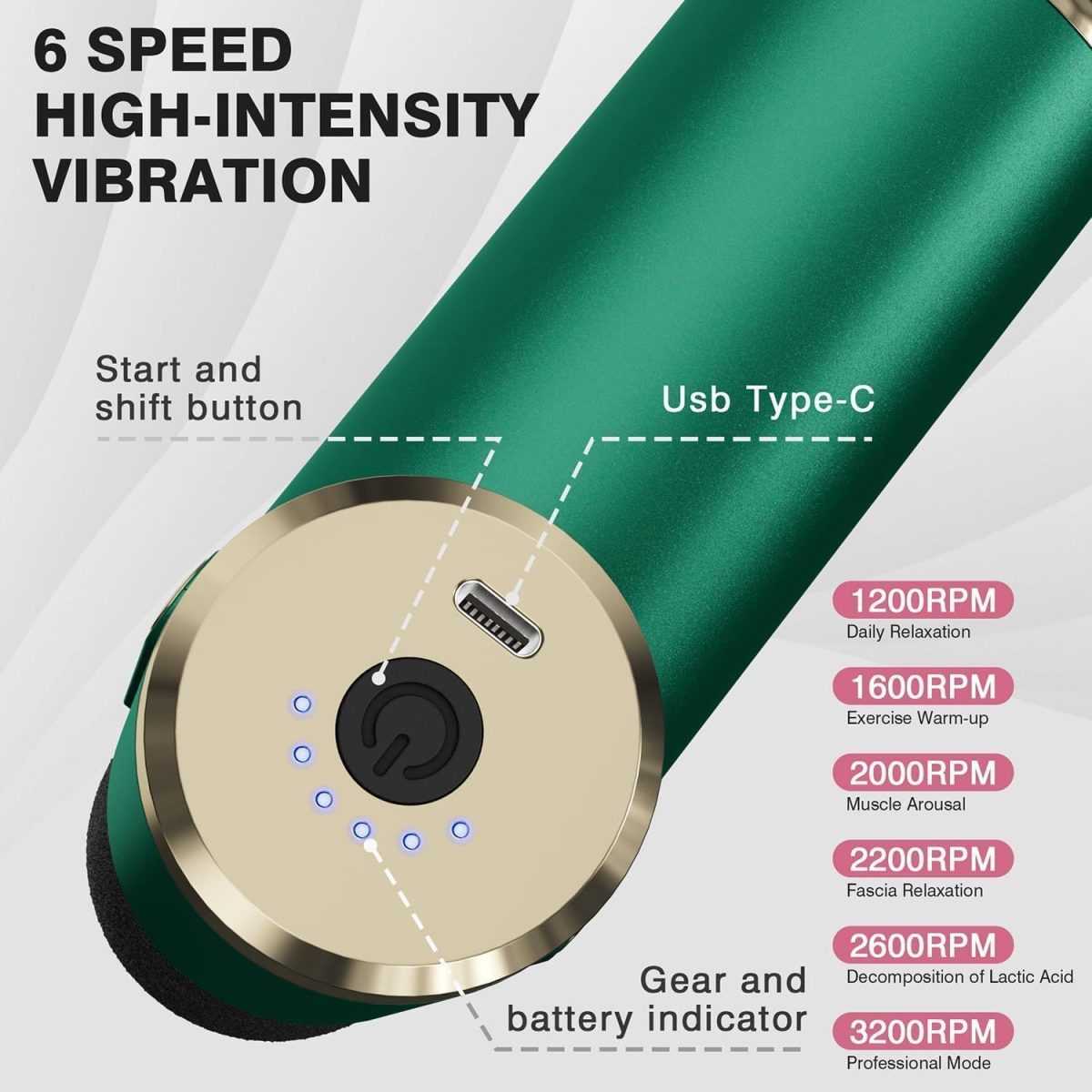 Massage Gun Deep Tissue for Pain Relief with 4 Massage Heads & 6 Speeds, Electric Mini Handheld Body Massager for Any Pain Relief, Best Gifts for Men and Mom - Image 14