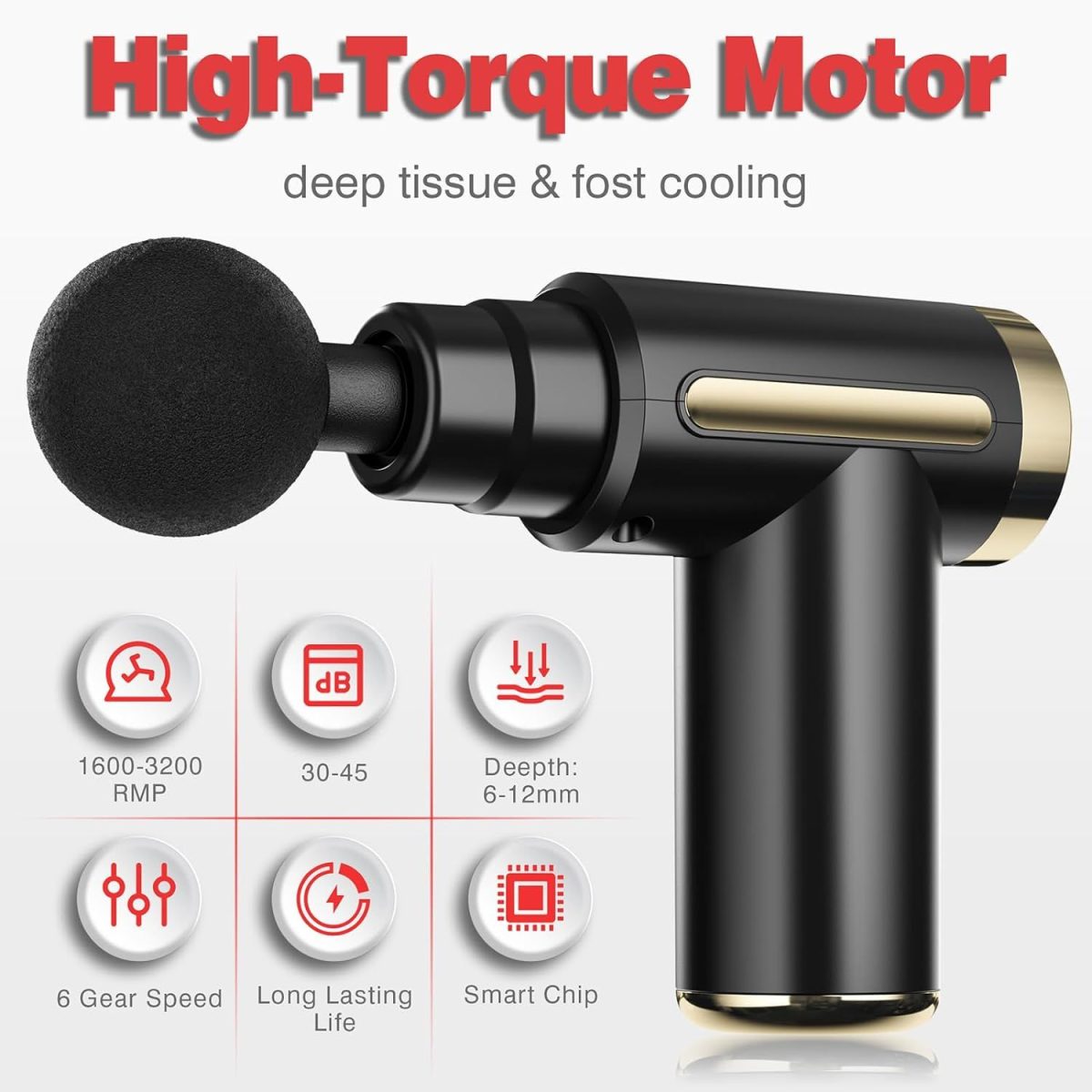 Massage Gun Deep Tissue for Pain Relief with 4 Massage Heads & 6 Speeds, Electric Mini Handheld Body Massager for Any Pain Relief, Best Gifts for Men and Mom - Image 3