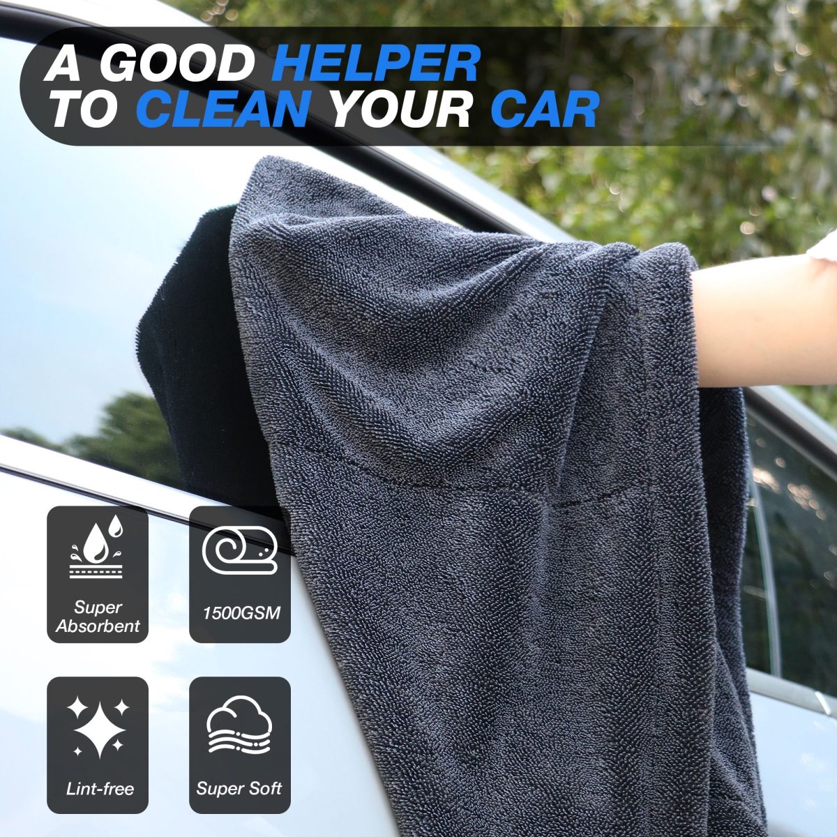 36x24'' 1500GSM Microfiber Car Drying Towel Extra Large Detailing Cleaning Cloth - Image 6