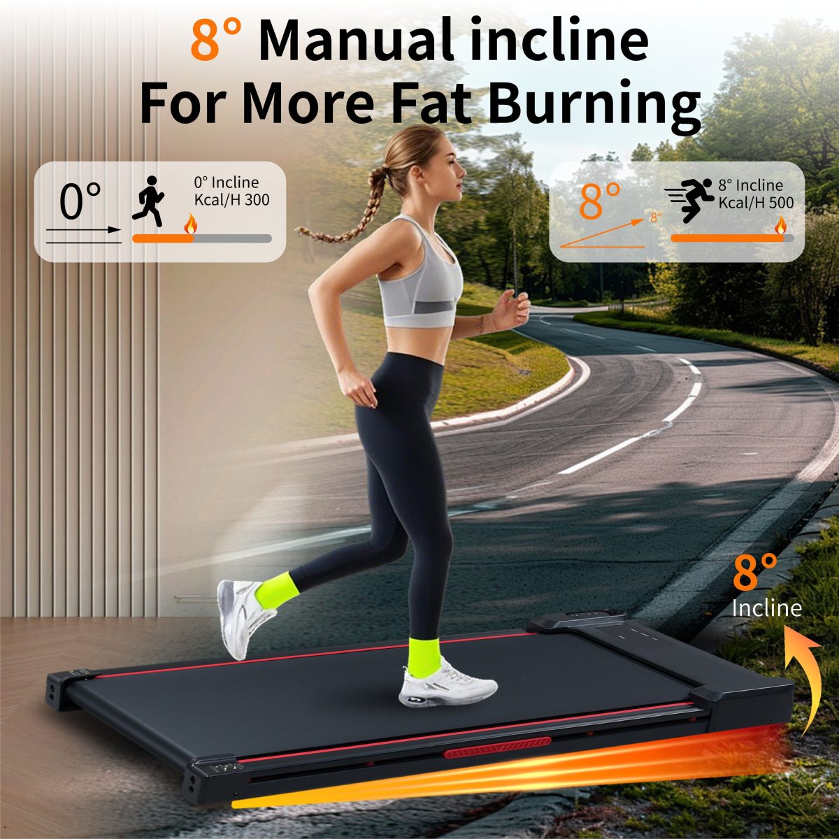 Walking Pad Treadmill with 8° Incline, Remote Control 2.5HP Portable Compact Treadmills for Home Office, Treadmill 220 lb Capacity, LED Display - Image 2