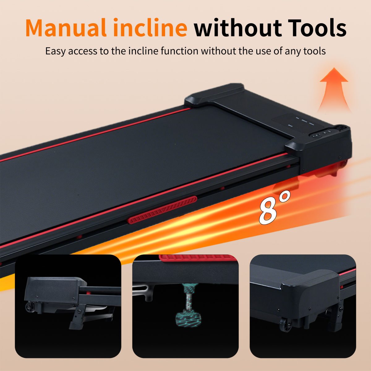 Walking Pad Treadmill with 8° Incline, Remote Control 2.5HP Portable Compact Treadmills for Home Office, Treadmill 220 lb Capacity, LED Display - Image 3