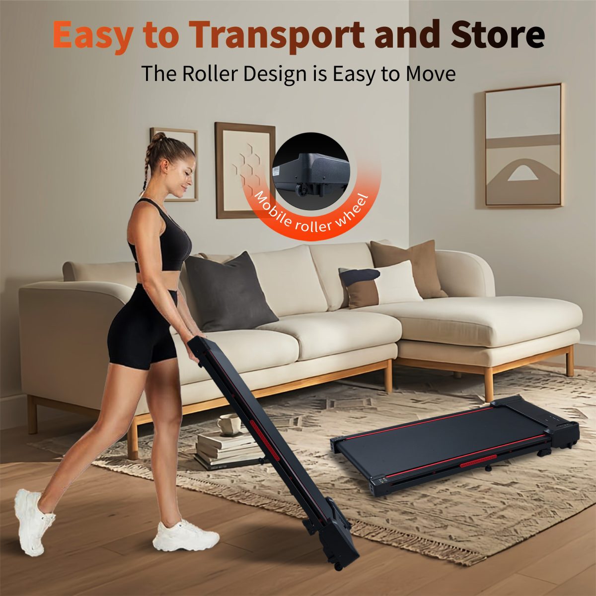 Walking Pad Treadmill with 8° Incline, Remote Control 2.5HP Portable Compact Treadmills for Home Office, Treadmill 220 lb Capacity, LED Display - Image 4