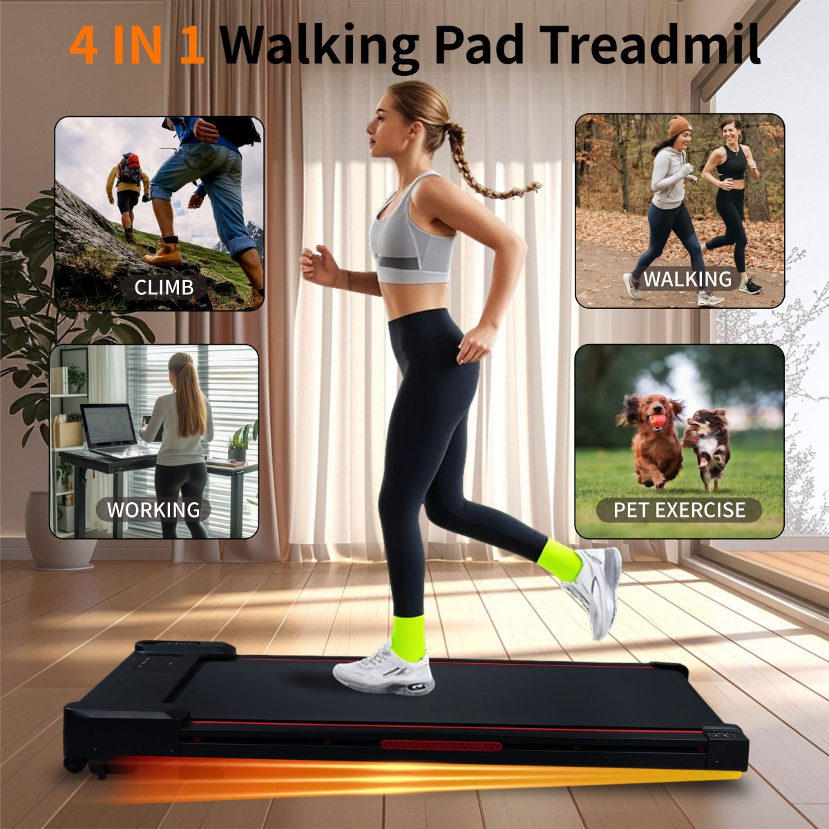 Walking Pad Treadmill with 8° Incline, Remote Control 2.5HP Portable Compact Treadmills for Home Office, Treadmill 220 lb Capacity, LED Display - Image 6