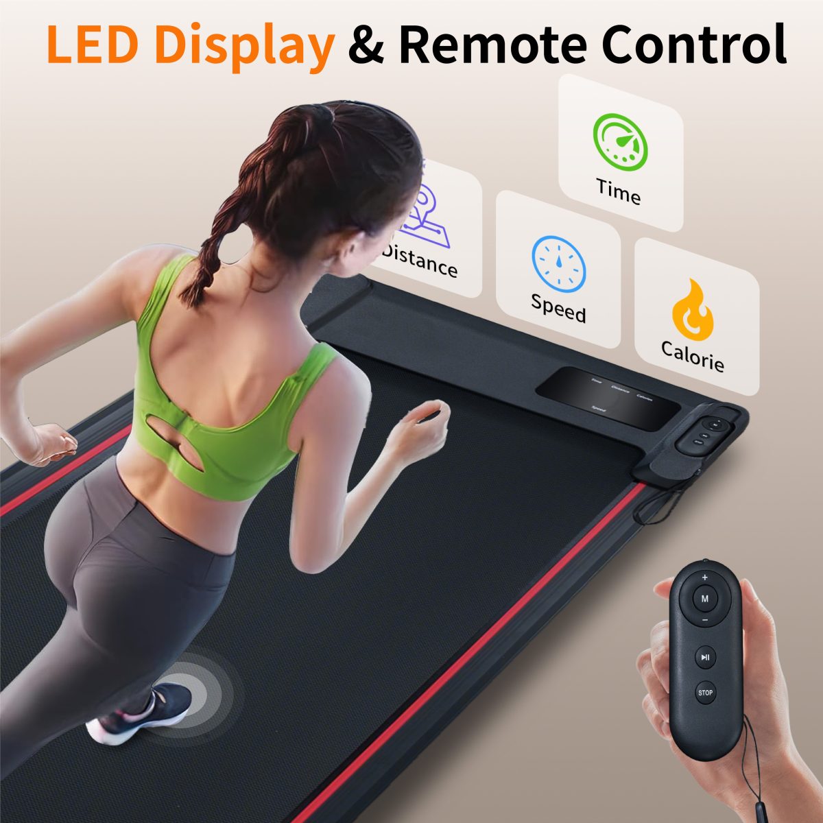 Walking Pad Treadmill with 8° Incline, Remote Control 2.5HP Portable Compact Treadmills for Home Office, Treadmill 220 lb Capacity, LED Display - Image 8
