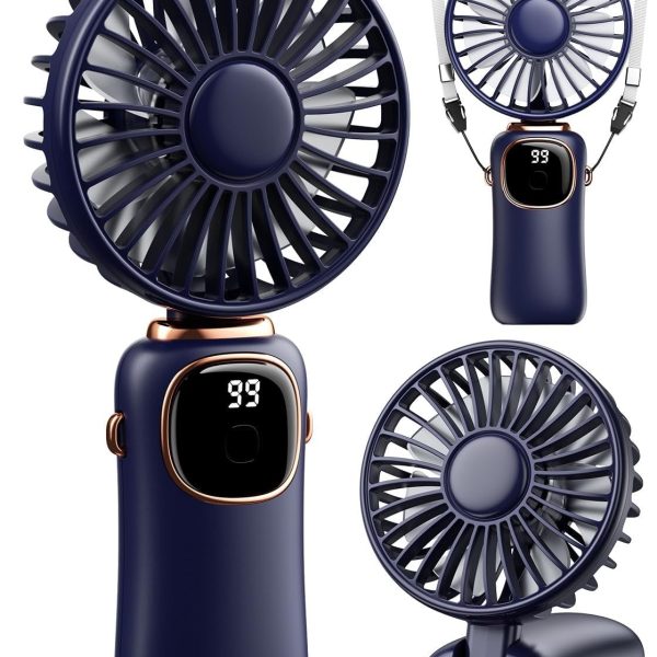 Portable Handheld Fan, 4000mAh Battery Operated 3 in 1 Multifunction Personal Travel Fans with Digital Display, 90° Foldable Desk Fans with Base, 5 Speed Lash Fan for Makeup/Office