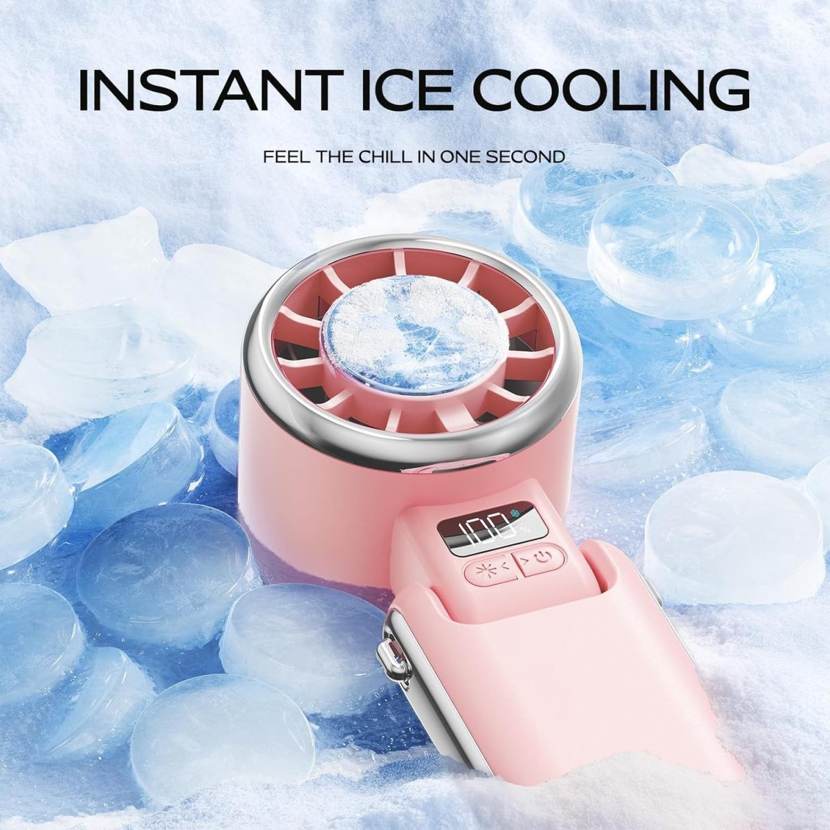 Portable Handheld Fan with Ice Cooling - 5 Gear High Speed Personal Turbo Fan Rechargeable, Up to 13 Hrs, Mini Hand Fans for Travel Essentials, Beach Vacation, Gifts for Women, Men - Image 2