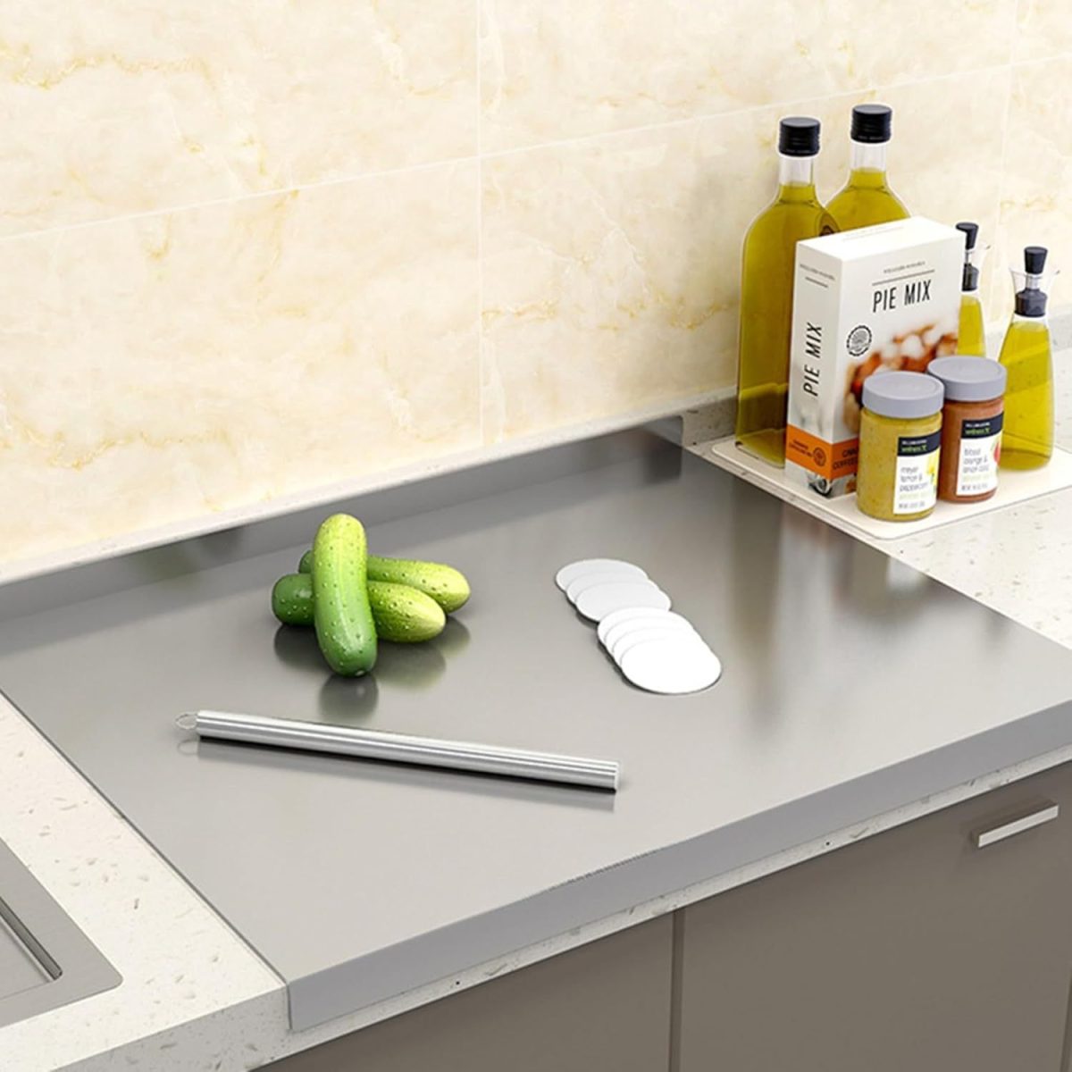 Stainless Steel Cutting Board with Lip for Kitchen Chopping Boards for Countertop Large Metal Cutting Board over Sink Suitable for Meat Fruits Vegetables Bread Noodle and Pizza Bamboo Knives - Image 42