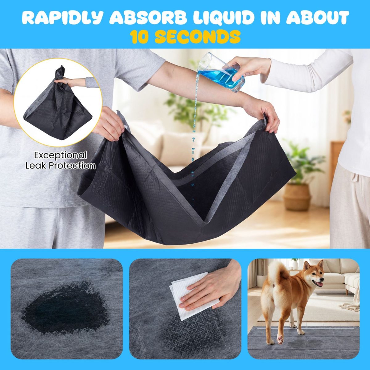 35.5" x 24" Charcoal Dog Pee Pads 6-Layer for Dogs - Image 8