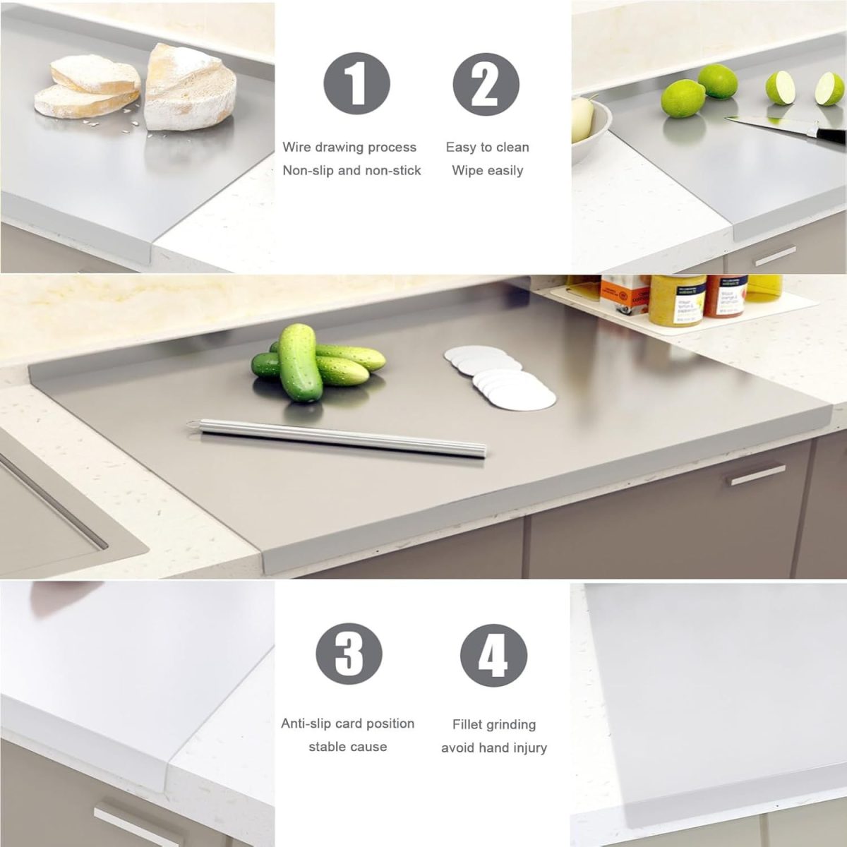 Stainless Steel Cutting Board with Lip for Kitchen Chopping Boards for Countertop Large Metal Cutting Board over Sink Suitable for Meat Fruits Vegetables Bread Noodle and Pizza Bamboo Knives - Image 52