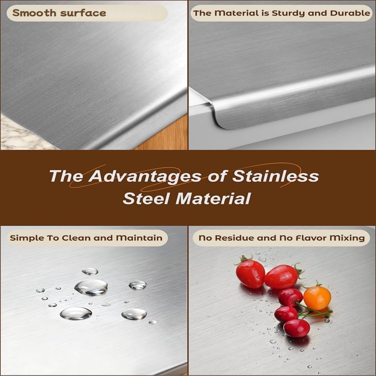 Stainless Steel Cutting Board with Lip for Kitchen Chopping Boards for Countertop Large Metal Cutting Board over Sink Suitable for Meat Fruits Vegetables Bread Noodle and Pizza Bamboo Knives - Image 54