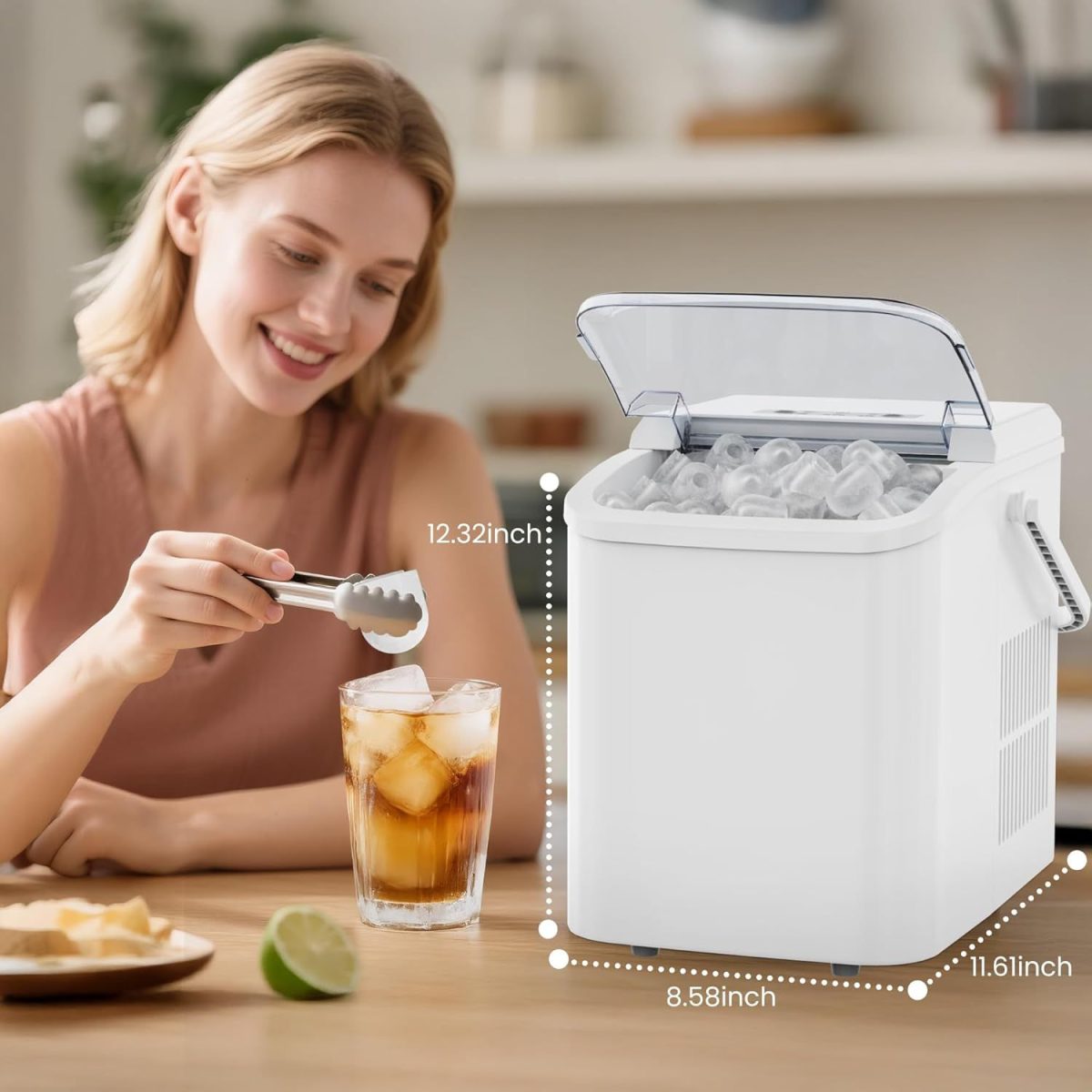Countertop Ice Maker with Handle, 26lbs/24H Portable Ice Machine, 9 Bullet Ice Cubes Ready in 6 Mins, Self-Cleaning, Quiet Compact Ice Maker for Home, Kitchen, RV, Camping - Image 2