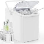 Countertop Ice Maker with Handle, 26lbs/24H Portable Ice Machine, 9 Bullet Ice Cubes Ready in 6 Mins, Self-Cleaning, Quiet Compact Ice Maker for Home, Kitchen, RV, Camping