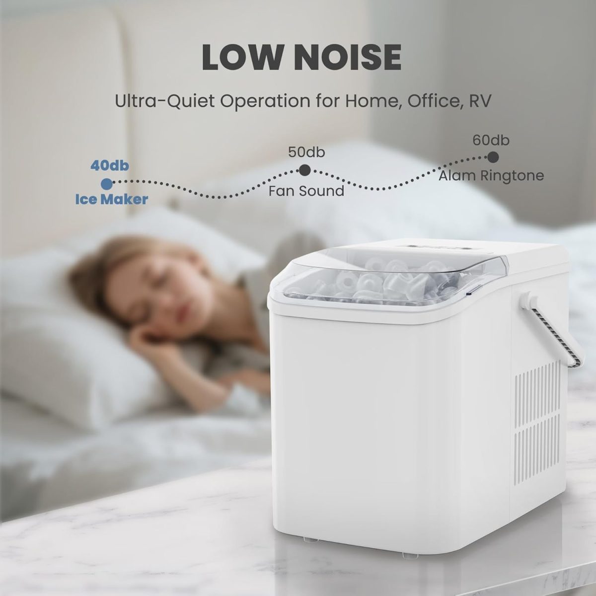 Countertop Ice Maker with Handle, 26lbs/24H Portable Ice Machine, 9 Bullet Ice Cubes Ready in 6 Mins, Self-Cleaning, Quiet Compact Ice Maker for Home, Kitchen, RV, Camping - Image 4