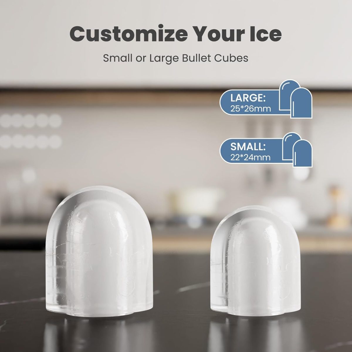 Countertop Ice Maker with Handle, 26lbs/24H Portable Ice Machine, 9 Bullet Ice Cubes Ready in 6 Mins, Self-Cleaning, Quiet Compact Ice Maker for Home, Kitchen, RV, Camping - Image 5