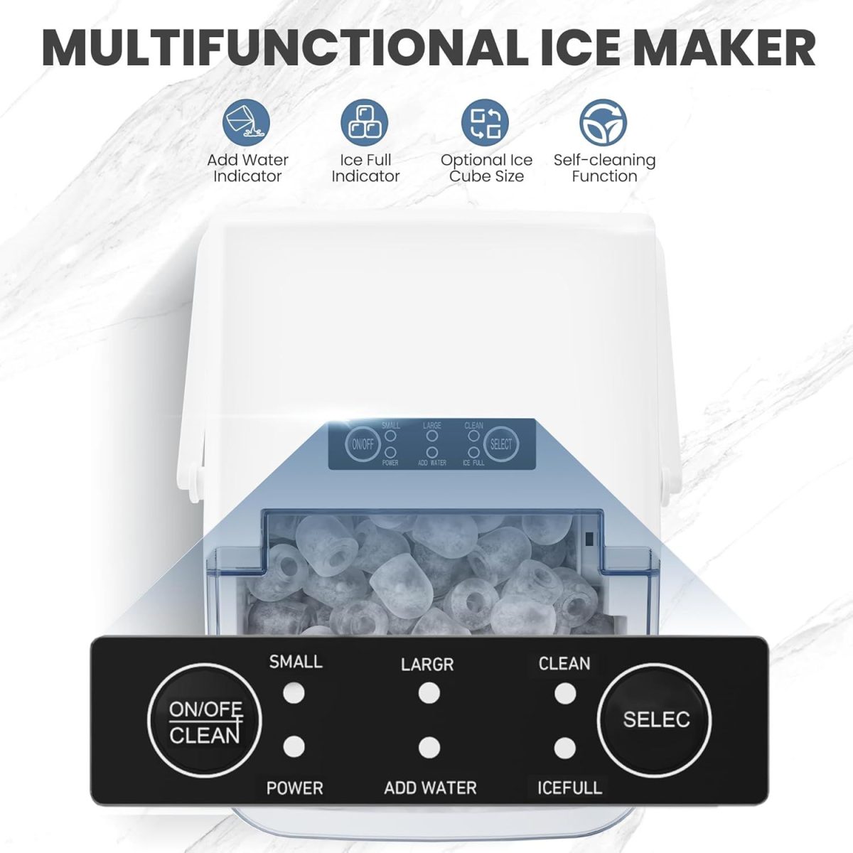 Countertop Ice Maker with Handle, 26lbs/24H Portable Ice Machine, 9 Bullet Ice Cubes Ready in 6 Mins, Self-Cleaning, Quiet Compact Ice Maker for Home, Kitchen, RV, Camping - Image 6