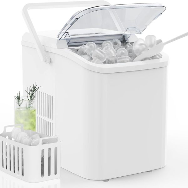 Countertop Ice Maker with Handle, 26lbs/24H Portable Ice Machine, 9 Bullet Ice Cubes Ready in 6 Mins, Self-Cleaning, Quiet Compact Ice Maker for Home, Kitchen, RV, Camping