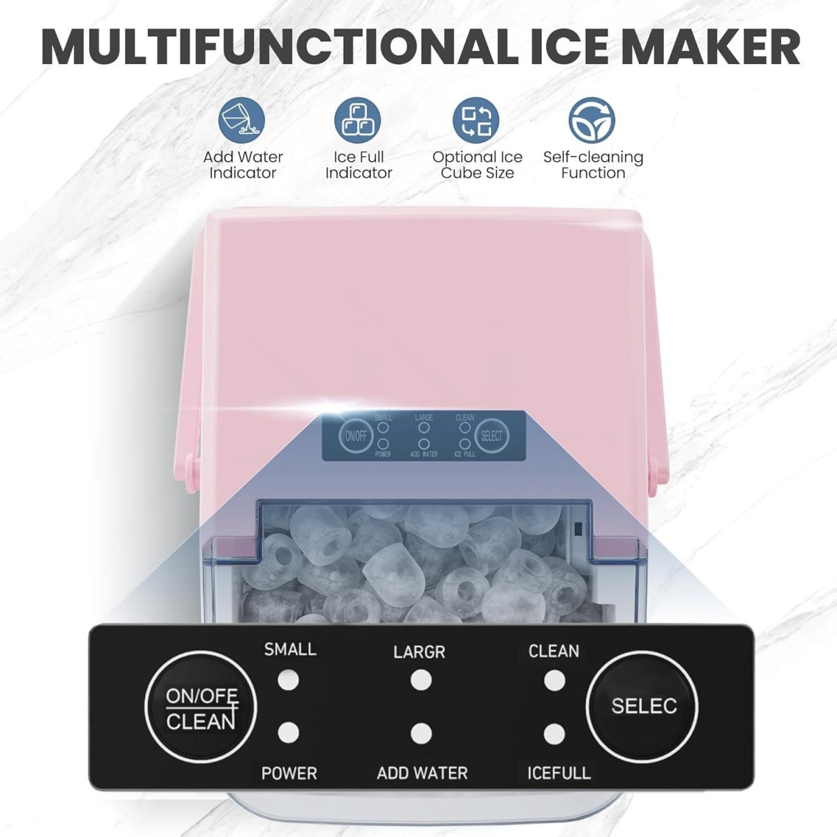 Countertop Ice Maker with Handle, 26lbs/24H Portable Ice Machine, 9 Bullet Ice Cubes Ready in 6 Mins, Self-Cleaning, Quiet Compact Ice Maker for Home, Kitchen, RV, Camping - Image 24