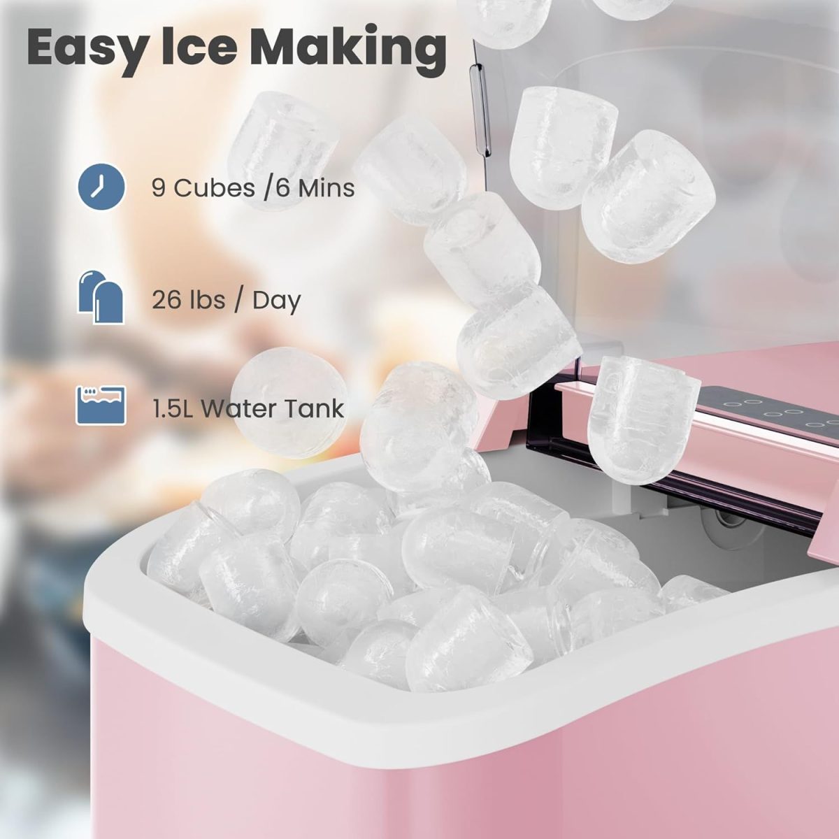 Countertop Ice Maker with Handle, 26lbs/24H Portable Ice Machine, 9 Bullet Ice Cubes Ready in 6 Mins, Self-Cleaning, Quiet Compact Ice Maker for Home, Kitchen, RV, Camping - Image 25
