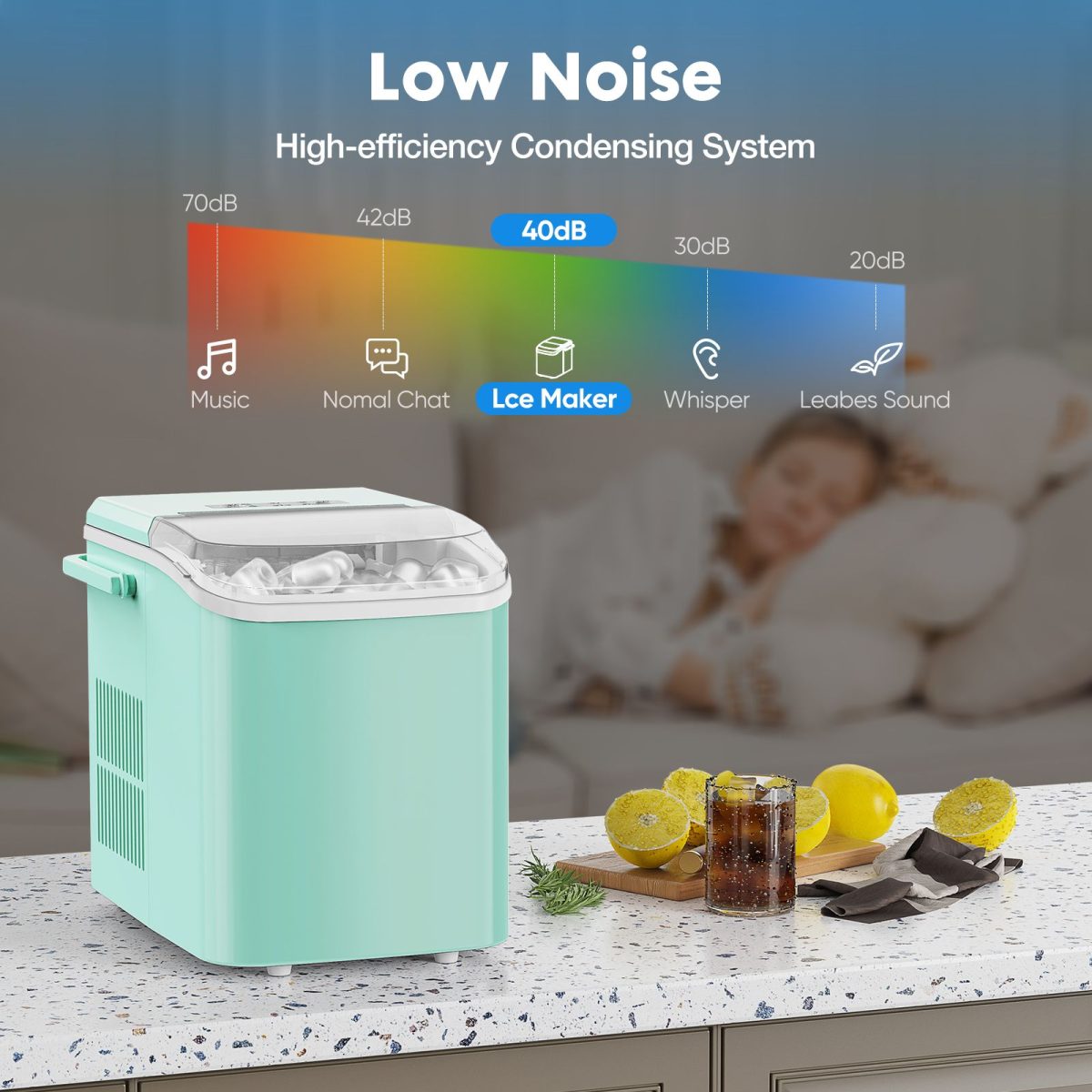 Countertop Ice Maker with Handle, 26lbs/24H Portable Ice Machine, 9 Bullet Ice Cubes Ready in 6 Mins, Self-Cleaning, Quiet Compact Ice Maker for Home, Kitchen, RV, Camping - Image 10
