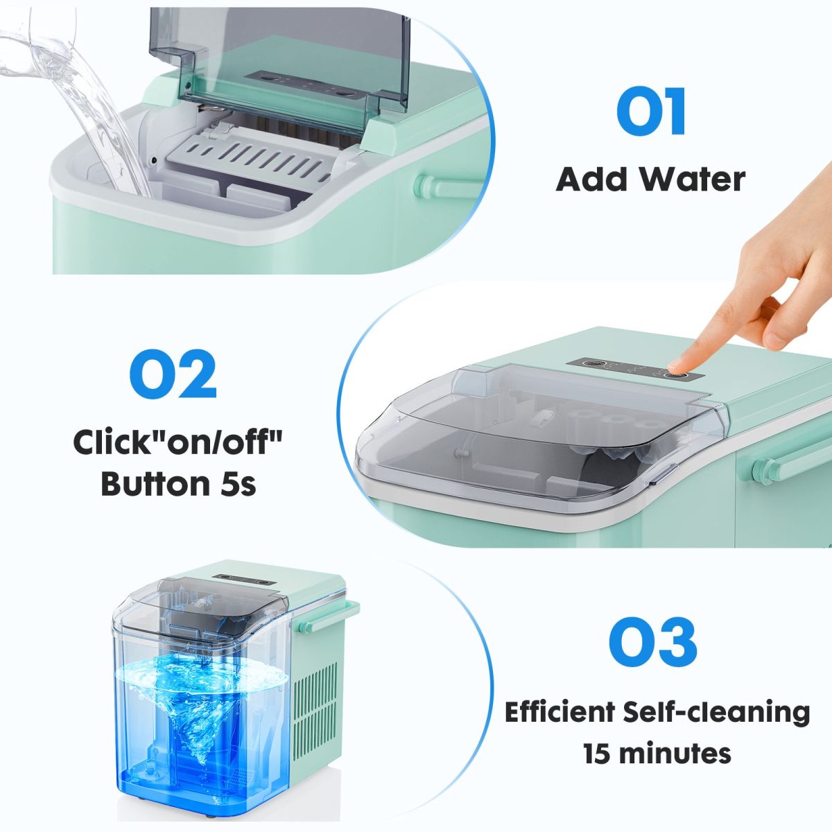 Countertop Ice Maker with Handle, 26lbs/24H Portable Ice Machine, 9 Bullet Ice Cubes Ready in 6 Mins, Self-Cleaning, Quiet Compact Ice Maker for Home, Kitchen, RV, Camping - Image 13