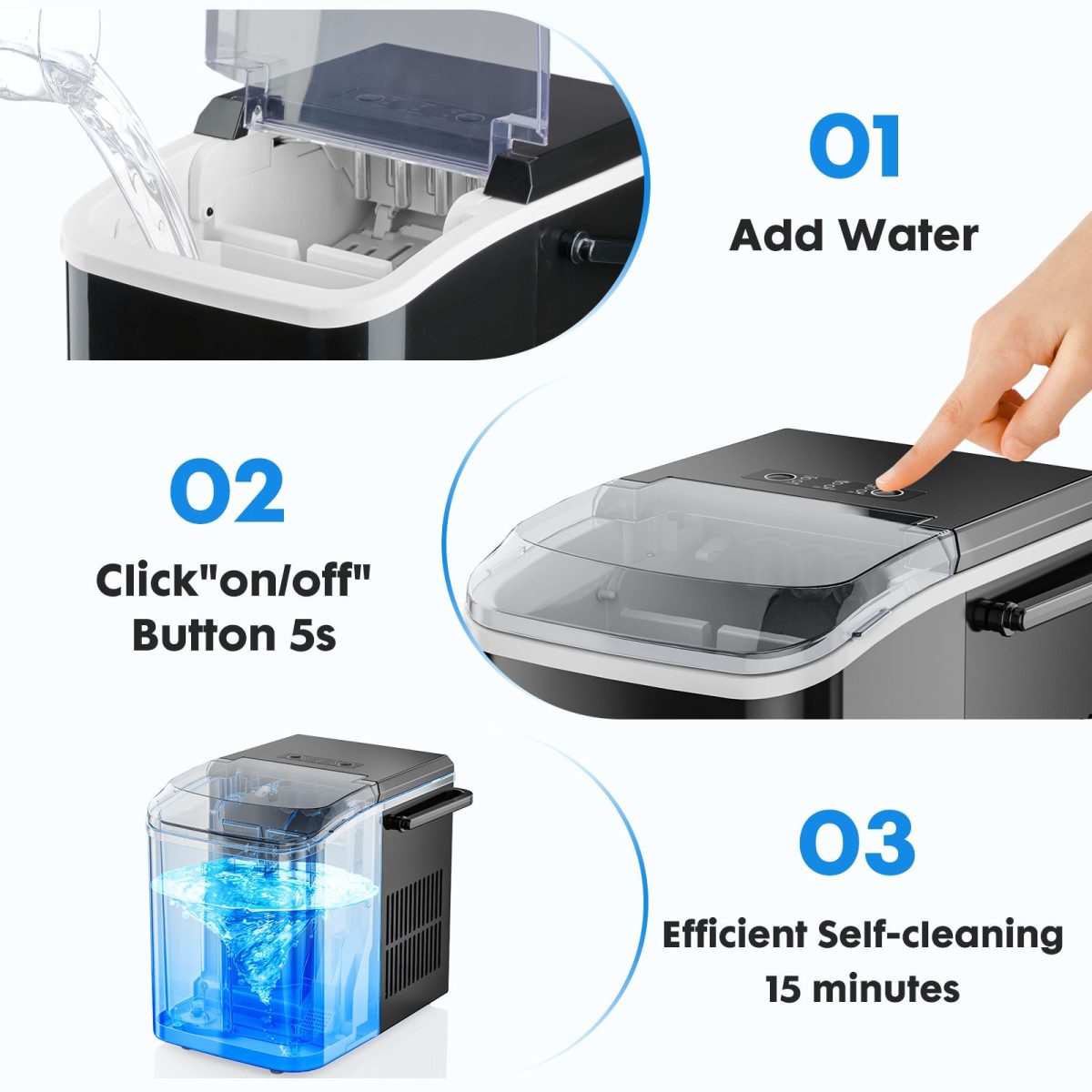 Countertop Ice Maker with Handle, 26lbs/24H Portable Ice Machine, 9 Bullet Ice Cubes Ready in 6 Mins, Self-Cleaning, Quiet Compact Ice Maker for Home, Kitchen, RV, Camping - Image 19
